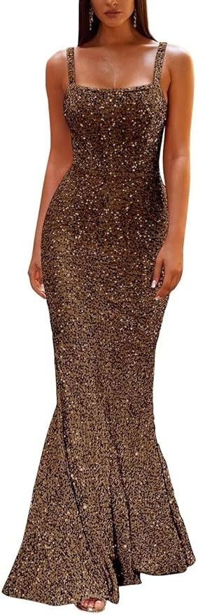 Women's Sequin Mermaid Prom Dresses 2024 Long Spaghetti Strap Sparkly Bodycon Formal Party Evenin... | Amazon (US)