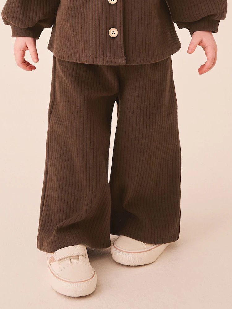 Chocolate Brown Ribbed Raglan Cardigan and Wide Leg Trousers Set (3mths-7yrs) | Next US
