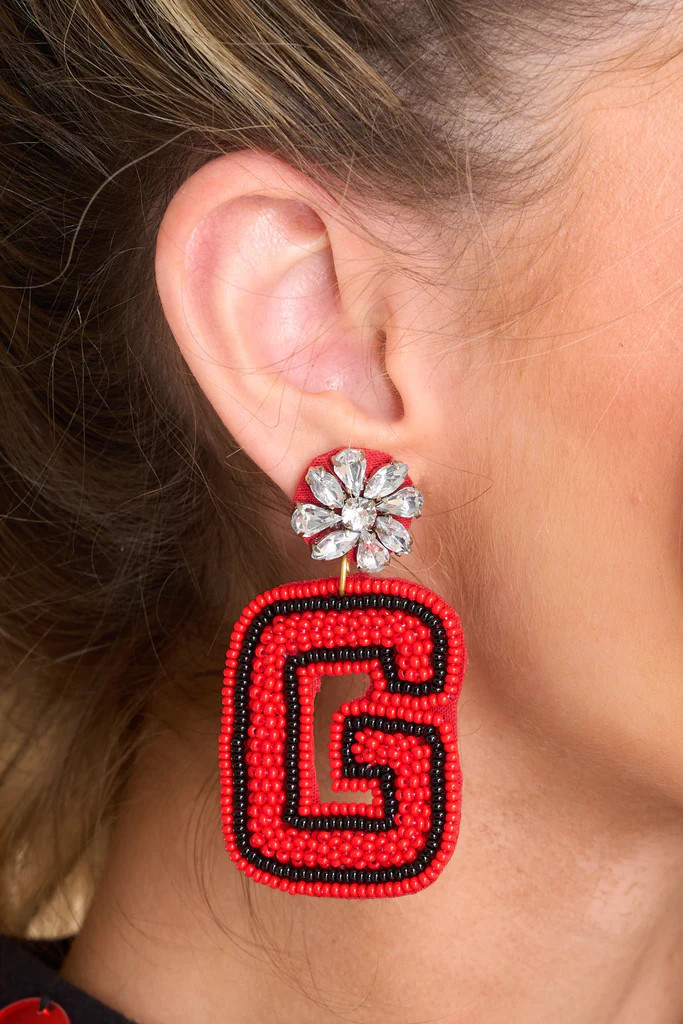 Football Patch Red And Black Earrings | Red Dress 