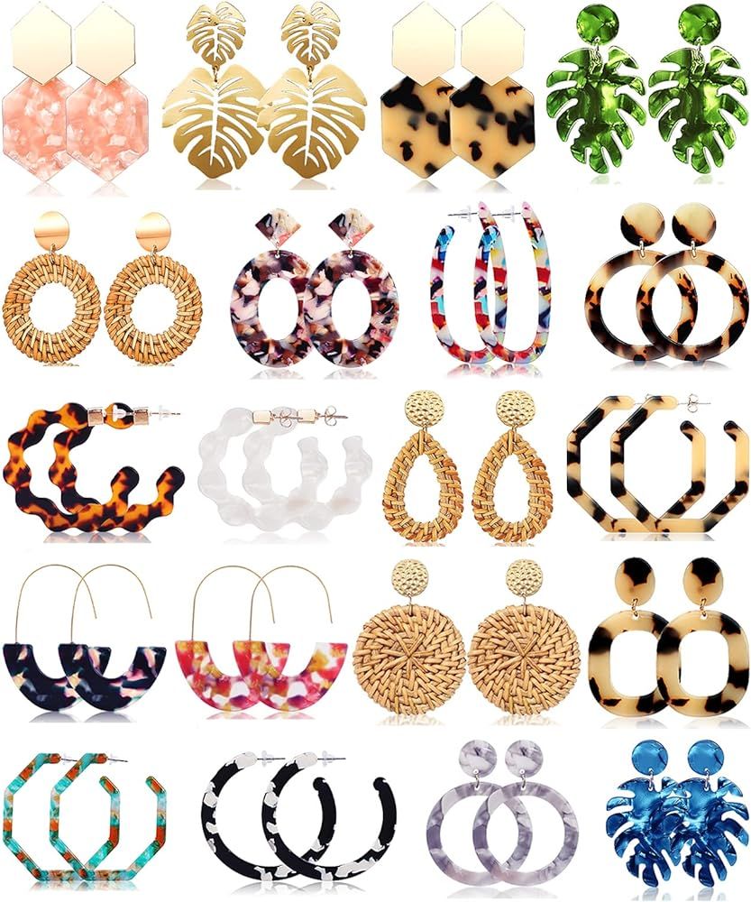 Statement Earrings for Women Girls, FIFATA 20 Pairs Mottled Resin Acrylic Drop Dangle Earrings Bo... | Amazon (US)