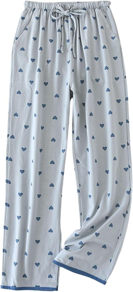 codcm Women's Cotton Pajama Pants Cute Heart Print Lounge Pants Casual Drawstring Elastic Sleep P... | Amazon (US)