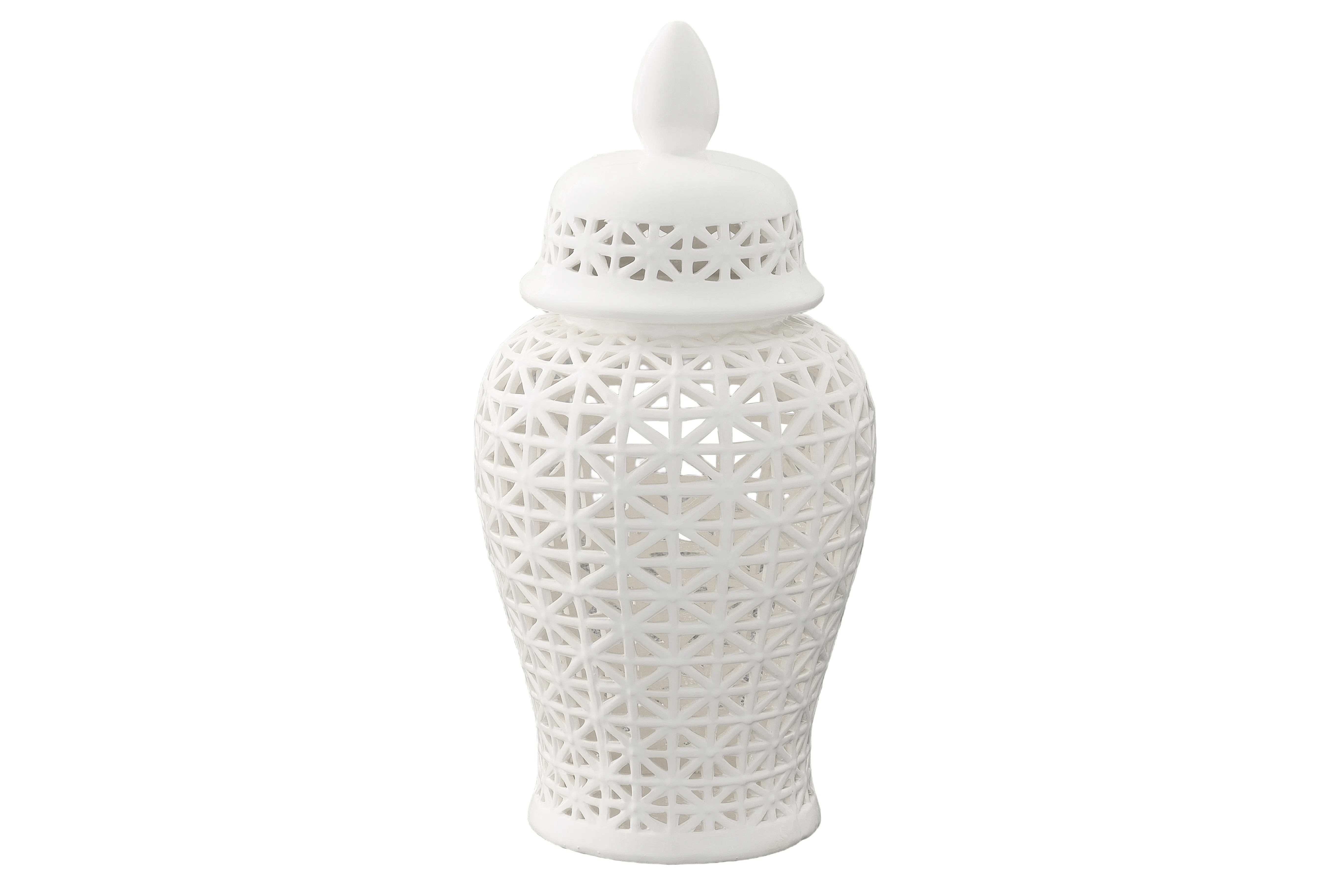 Ceramic Round Bellied Pierced Ginger/temple Jar Gloss Finish White | Wayfair North America