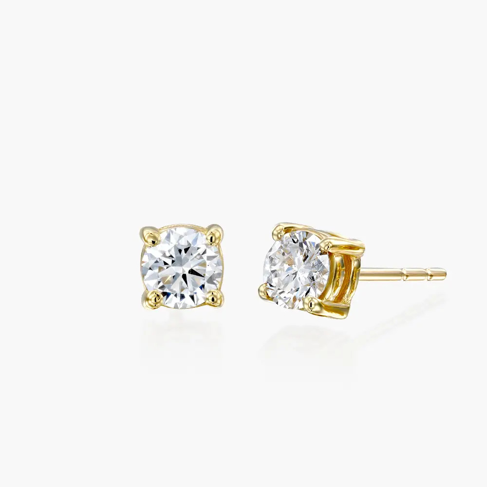 Round Diamond Stud Earrings 0.6 CT- 14k Yellow Solid Gold | Oak & Luna (US)