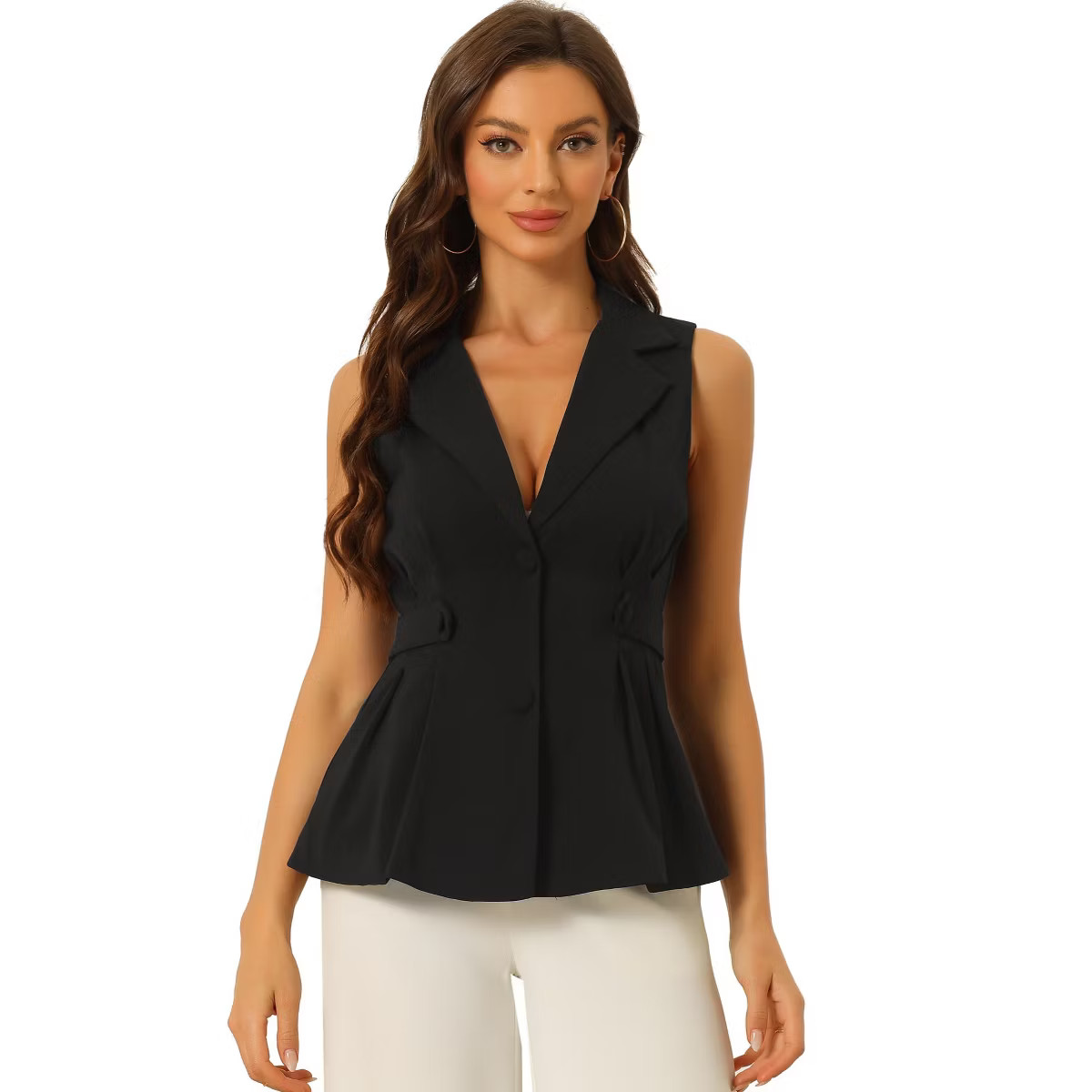 Allegra K Women's Office Elegant Notched Collar V-Neck Button-Down Sleeveless Vest | Target