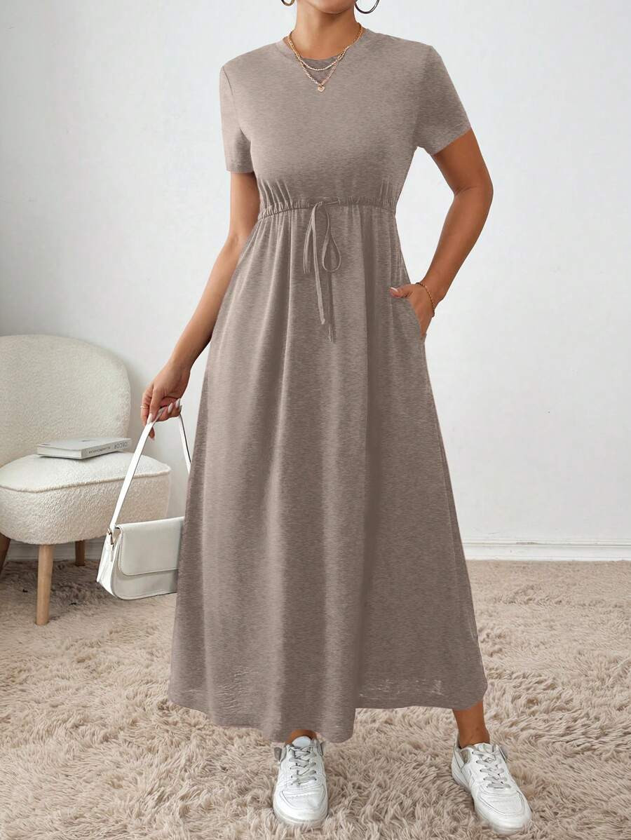 SHEIN Essnce Women's Summer Casual Solid Color Drawstring Waist Dress,Summer Dresses For Women | SHEIN
