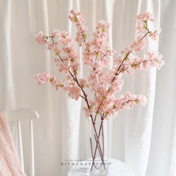 Artificial Cherry Blossom Pick Fake Sakura Spray Pink Faux | Etsy | Etsy (US)