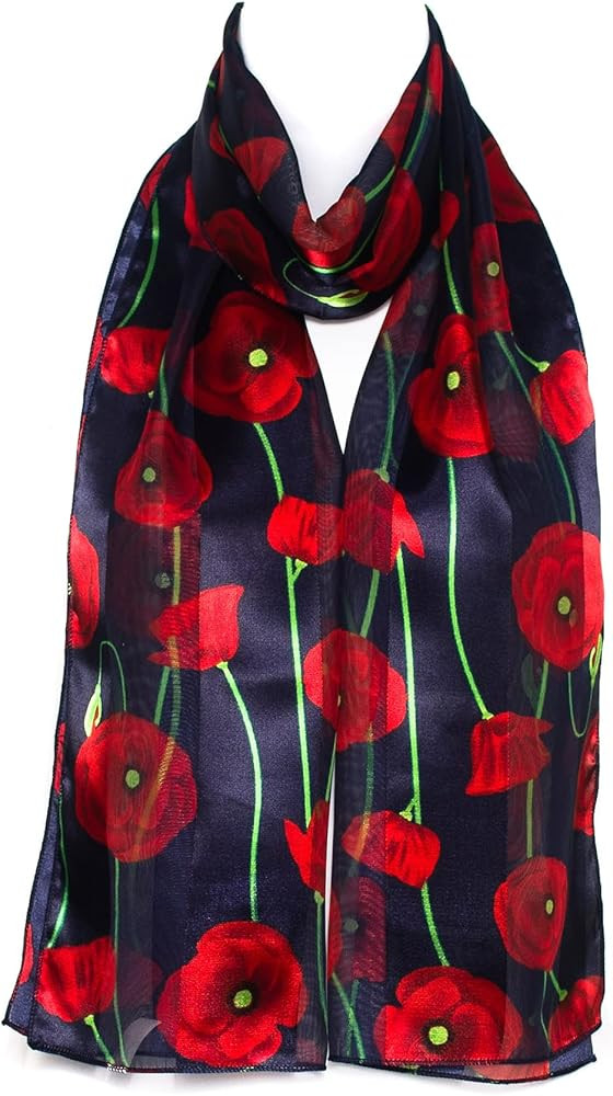 Hat To Socks Poppy Print Floral Chiffon Satin Scarf Ideal for Remembrance Day | Amazon (US)