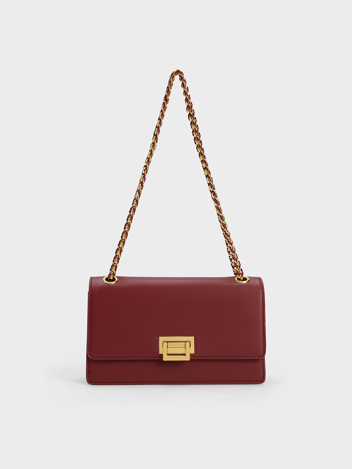 Metallic Accent Front Flap Bag
 - Burgundy | Charles & Keith EU