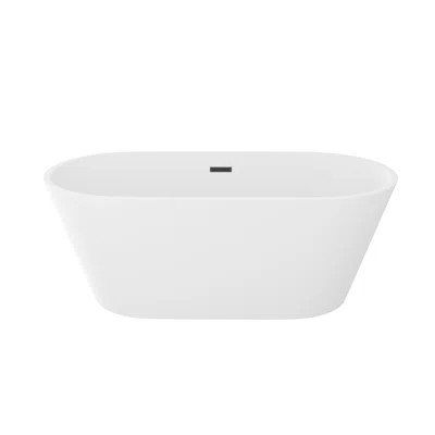 59" Acrylic Freestanding Bathtub, Stand Alone Soaking Tub, Black Overflow & Pop-Up Drain | Wayfair North America