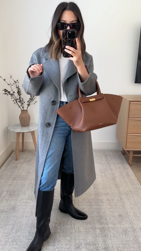 Madewell Antoine tall boots. Run tts and very comfy. Shaft runs short, which doesn’t work for me, but could work if you’re extra petite or taller. Shaft circumference isn’t too wide but not too snug either. I did not keep these  

Banana Republic coat petite xs
Everlane tee medium
Levi’s jeans 25
Madewell boots 5
DeMellier bag 

#LTKshoecrush #LTKSeasonal