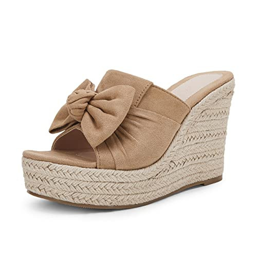 PiePieBuy Womens Platform Espadrilles Slip On Wedge Sandals Bow Tie Open Toe Slides Shoes | Amazon (US)