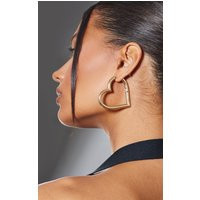 Gold Contiual Heart Hoop Earrings | PrettyLittleThing CAN