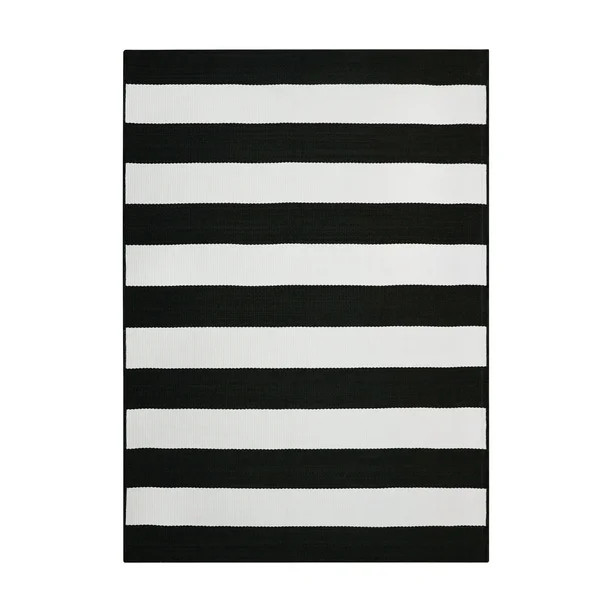 Better Homes & Gardens 9' x 12' Black and White Striped Outdoor Rug - Walmart.com | Walmart (US)