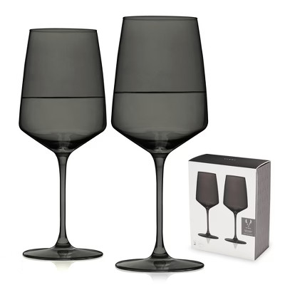 Viski Reserve Nouveau Smoke Colored Drinking Glasses - Crystal Black Wine Glasses Glassware - 22oz Long Stem Wine Glasses Set of 2 | Target