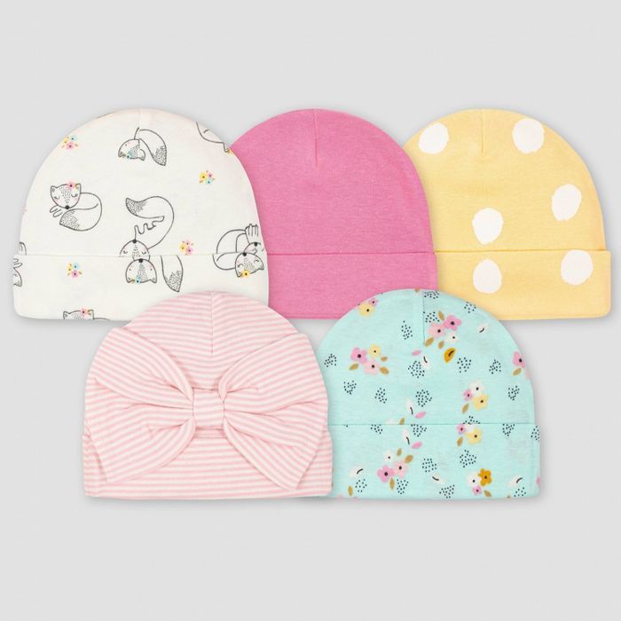 Gerber Baby Girls' 5pk Fox Caps - Pink | Target