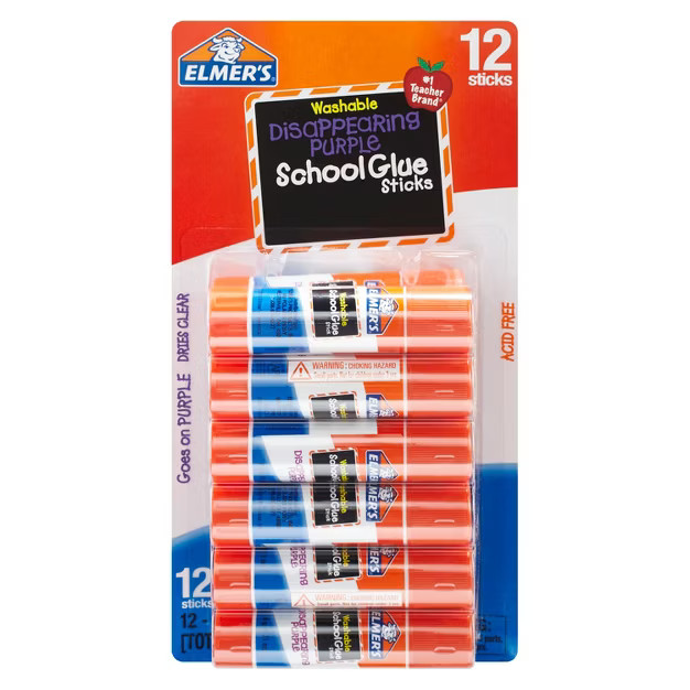 Elmer's 12pk Washable School Glue Sticks - Disappearing Purple | Target