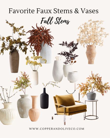 Fall faux stems and vases. Perfect transition for Fall for your home. Beautiful vases and autumn colors for every home. Afloral stems and vases, Pottery Barn Stems, Crate and Barrel  

#LTKhome #LTKSeasonal
