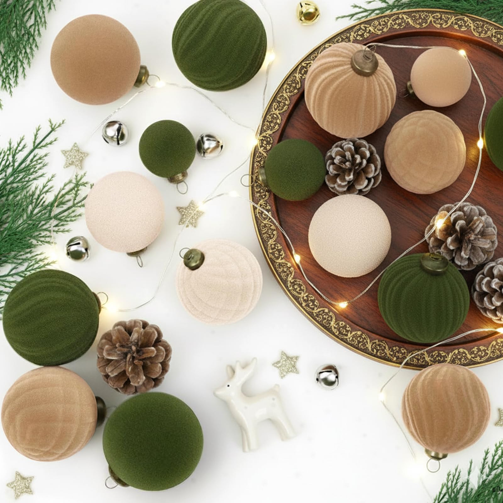 XmasExp 36PCS Velvet Christmas Ornaments Set Mixed Flocked Balls Ornaments Shatterproof Christmas... | Amazon (US)