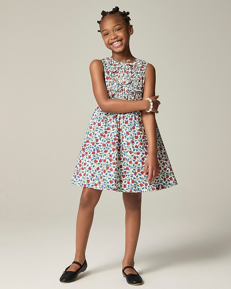 Girls' smocked floral dress with pearl embellishments | J. Crew US