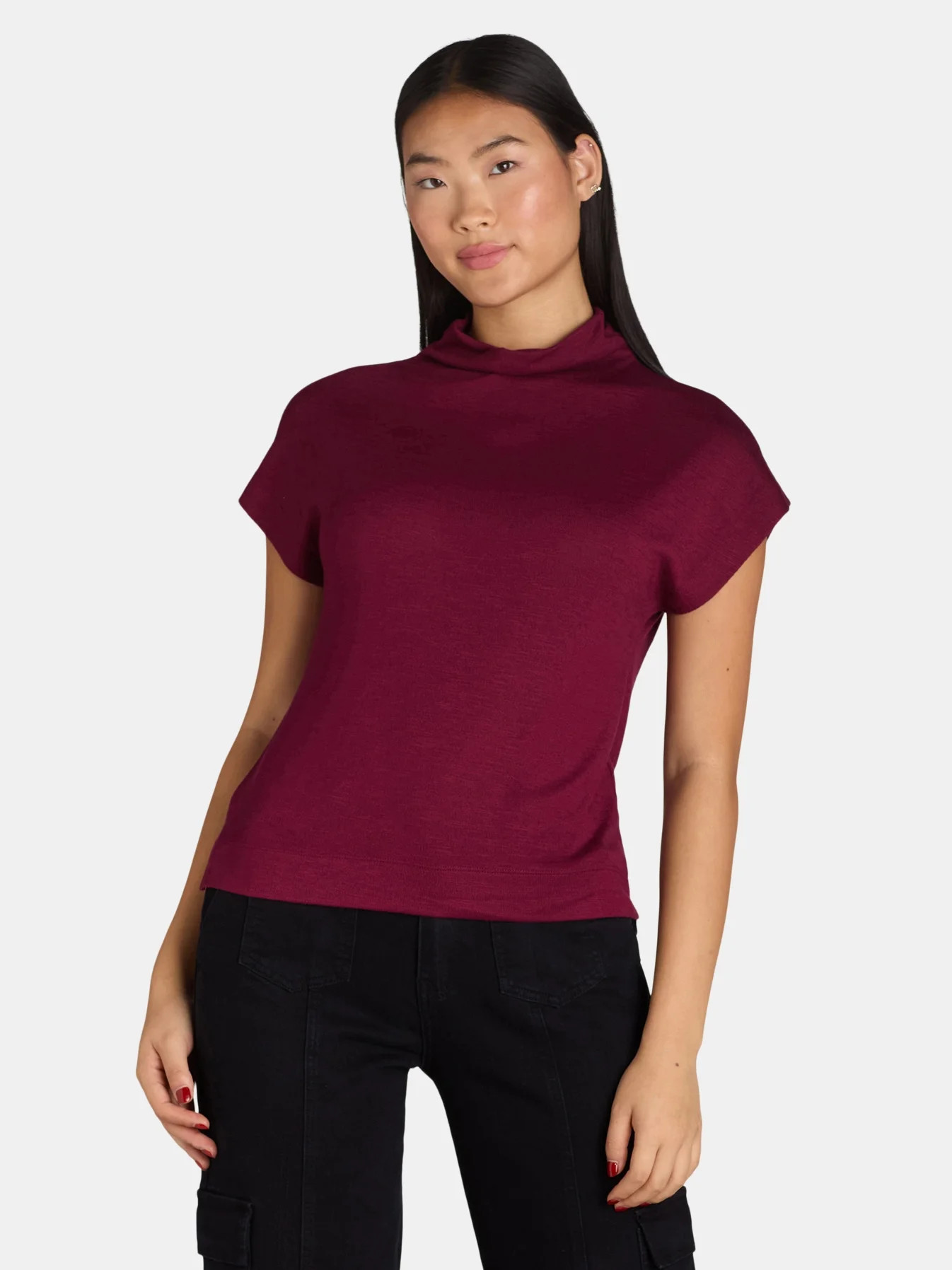 Time and Tru Women's Mock Neck Hacci Knit Tee, Sizes XS-XXXL | Walmart (US)