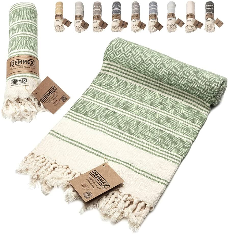 DEMMEX Certified 100% Organic Turkish Cotton Beach and Bath Towel, Peshtemal Blanket, Oversized Q... | Amazon (US)