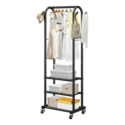 Clothes Rack, Rolling Clothing Garment Rack with Hanging Rod and Side Hooks, 3 Storage Shelves, 99 lbs Load Capacity, Carbon Steel Clothing Racks | Target