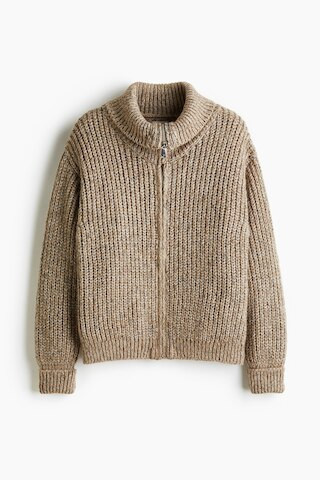 H & M - Rib-Knit Cardigan with Zipper - Brown | H&M (US + CA)