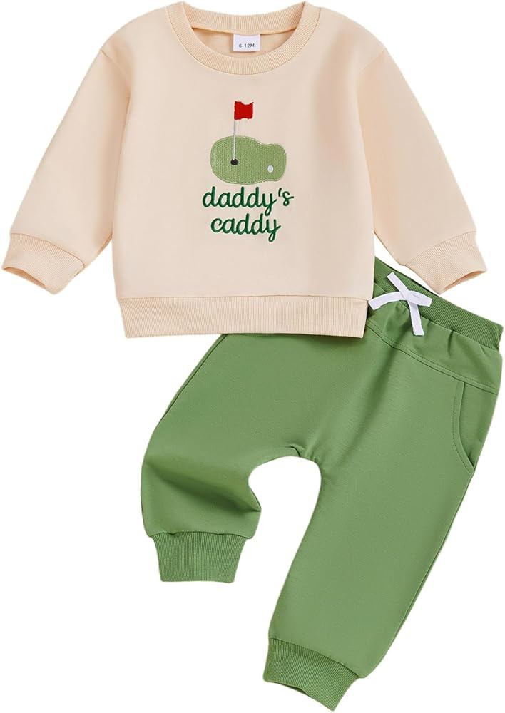 NZNDSHD Baby Boy Girl Fall Clothes Golf Embroidery Long Sleeve Sweatshirt Pants Set Unisex Toddle... | Amazon (US)