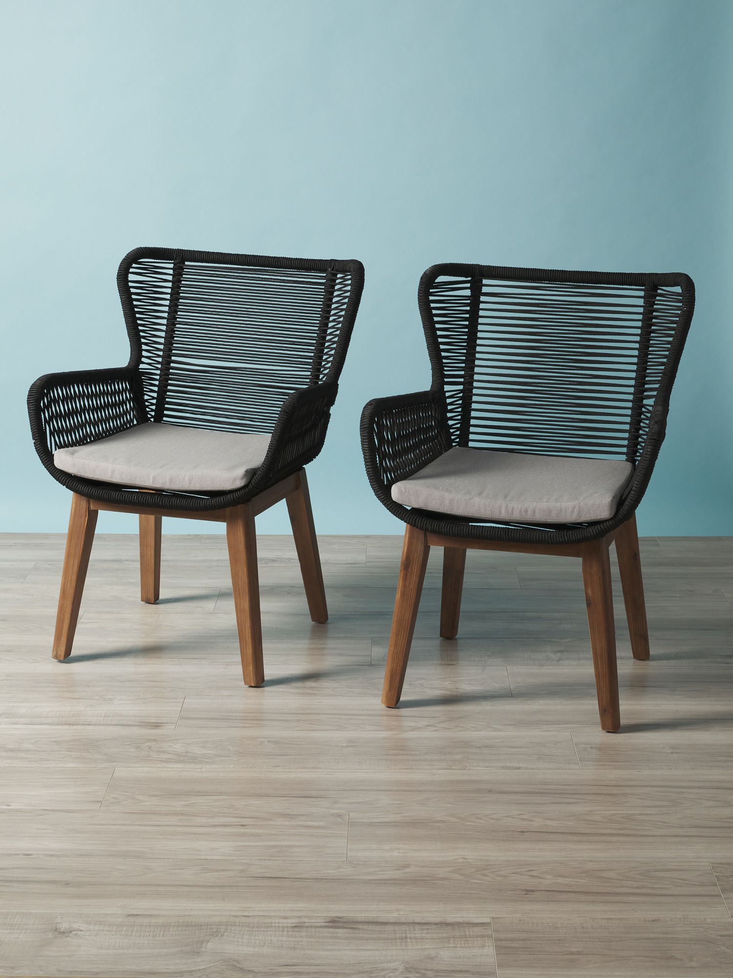 2pk 34.5in Acacia Wood Woven Rope Dining Chairs | Outdoor | HomeGoods | HomeGoods