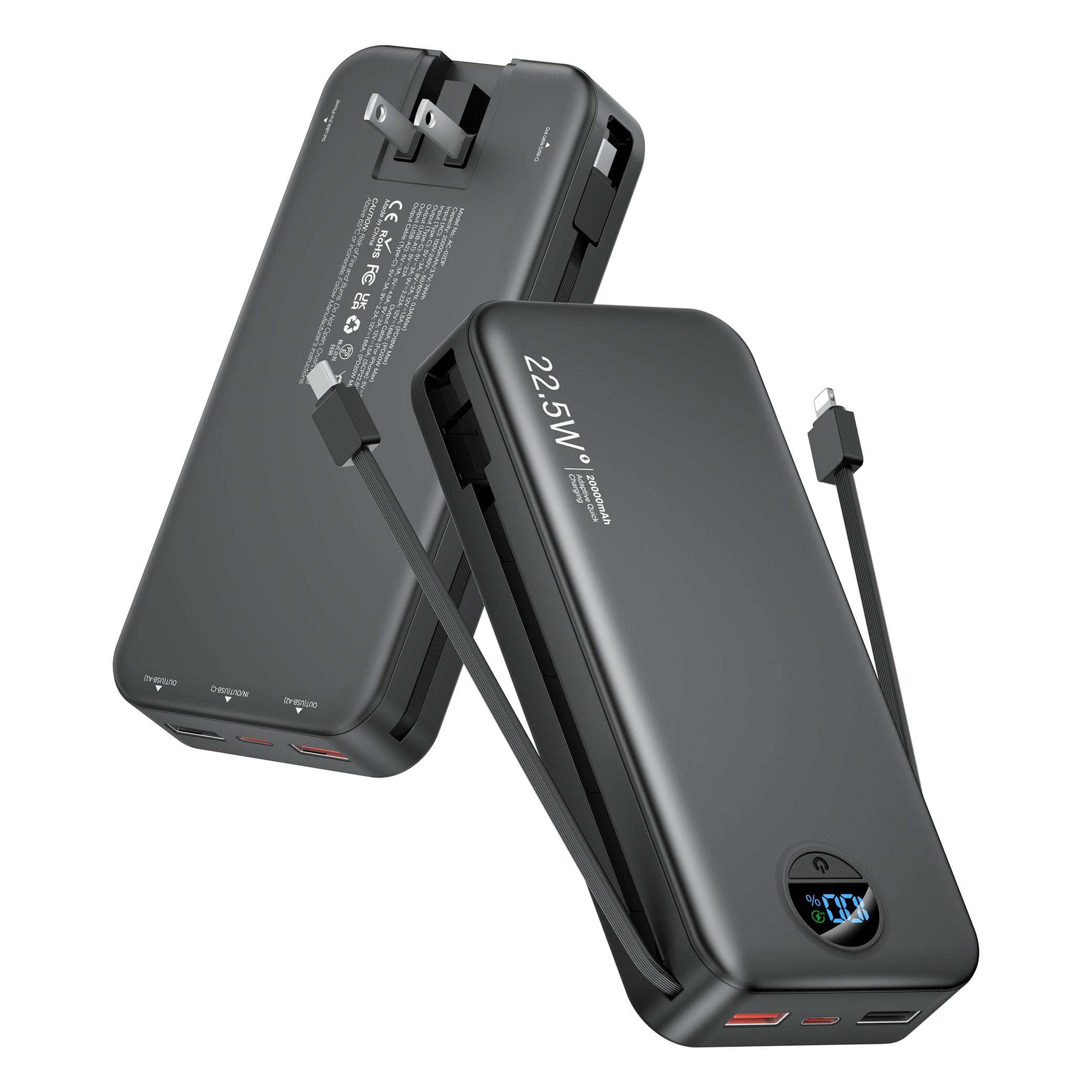 Portable Charger Power Bank, 20000mAh 22.5W USB C Fast Charging with Built-in Cables & Wall Plug,... | Amazon (US)