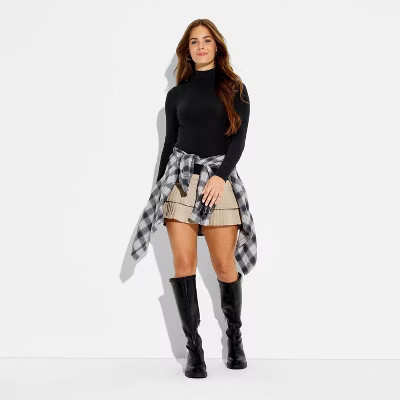 Women's Slim Fit Long Sleeve Mock Turtleneck T-Shirt - Wild Fable™ Black XXS | Target