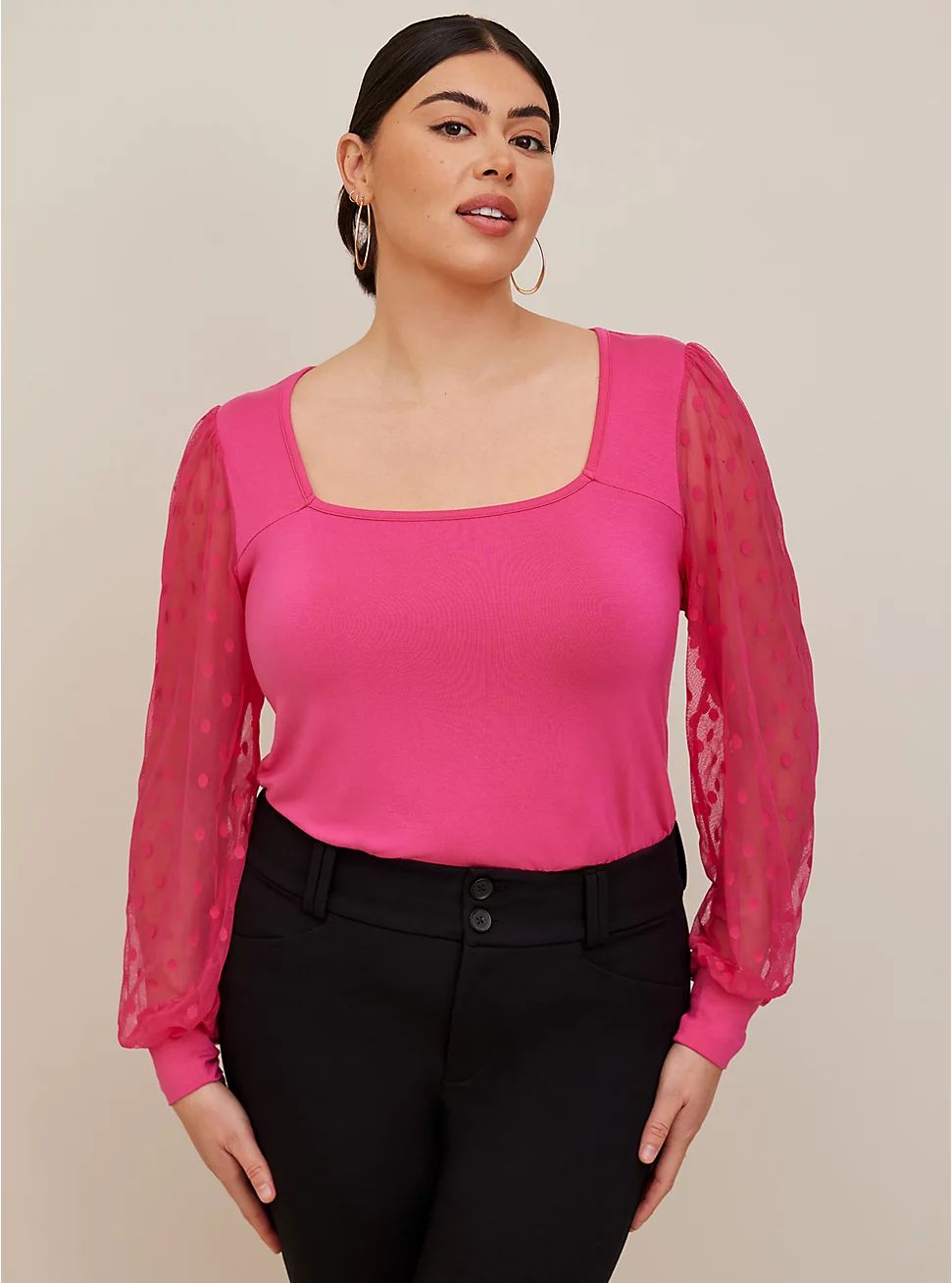 Super Soft Dot Mesh Sleeve Top | Torrid (US & Canada)