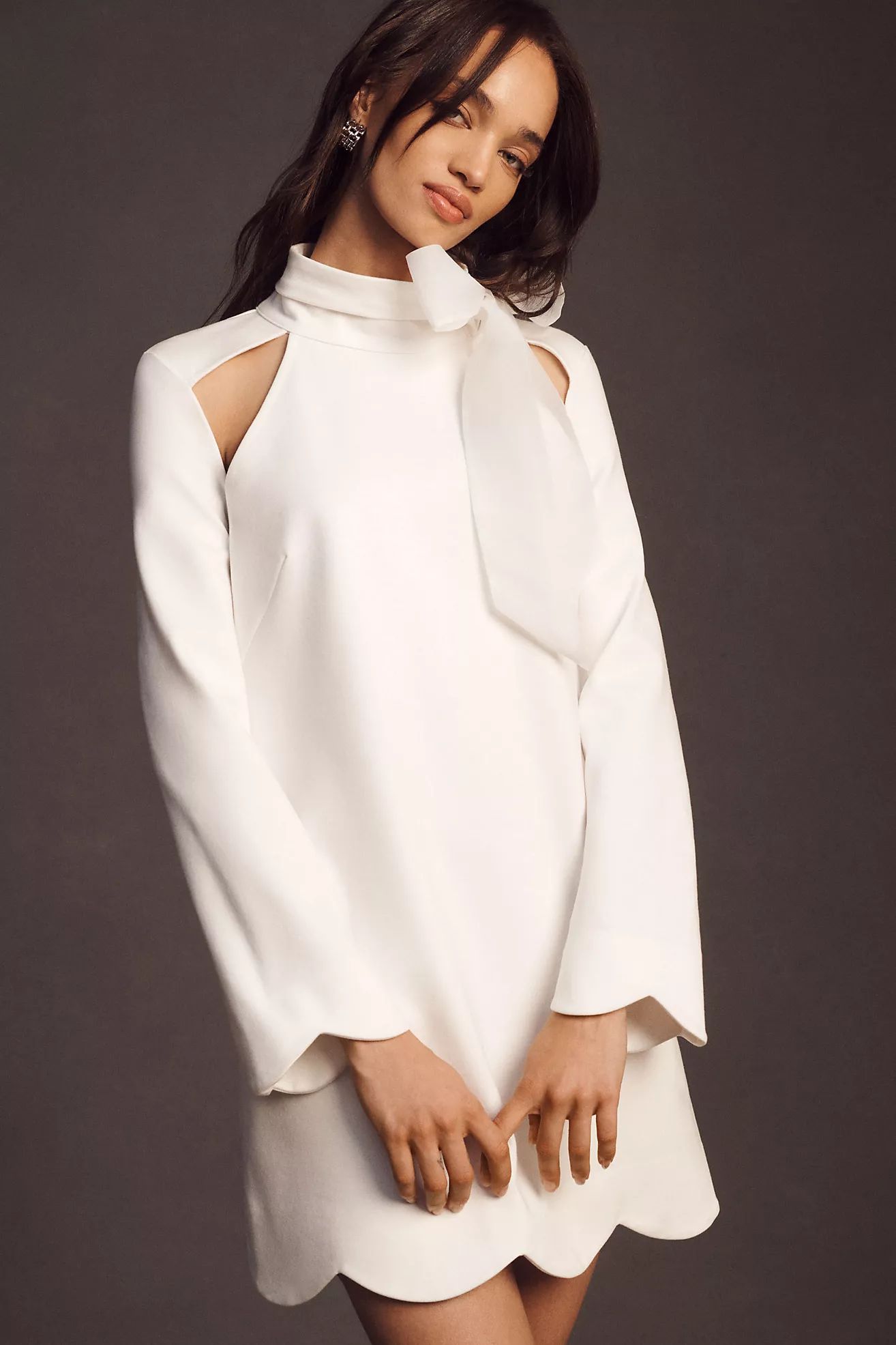 BHLDN Kaia Long-Sleeve Cutout Tie-Neck Mini Dress | Anthropologie (US)