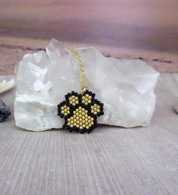 Paw Necklace Present for Women, Doggie Mom Idea, Cat Lover Gold and Black Paw Print Jewelry, Uniq... | Etsy (CAD)