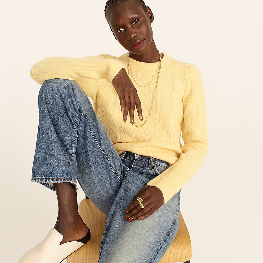 Stretch wool cable-knit crewneck sweater | J.Crew US