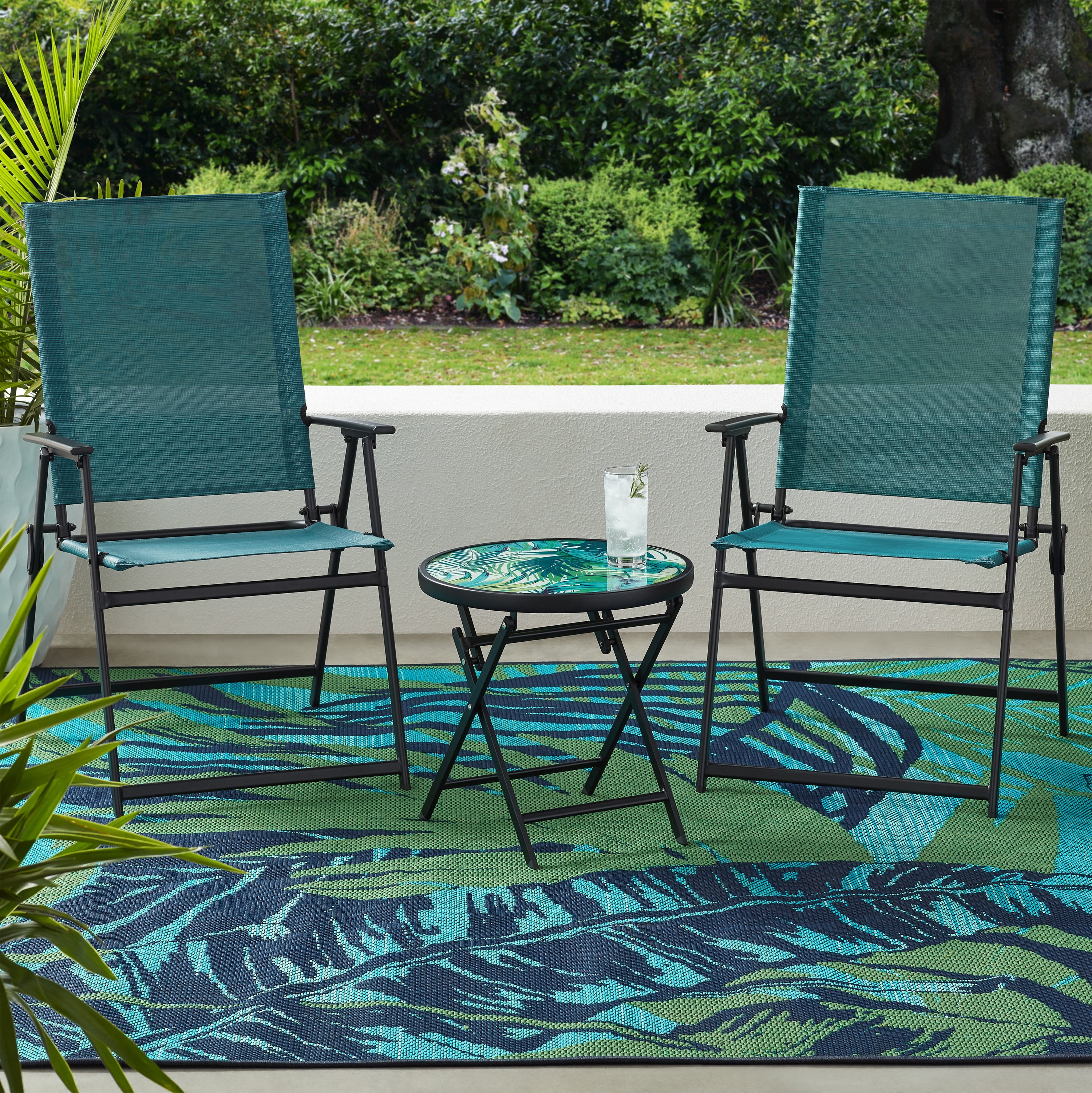 Mainstays Greyson Square Outdoor Patio Steel Sling Folding Chair, Teal - Walmart.com | Walmart (US)