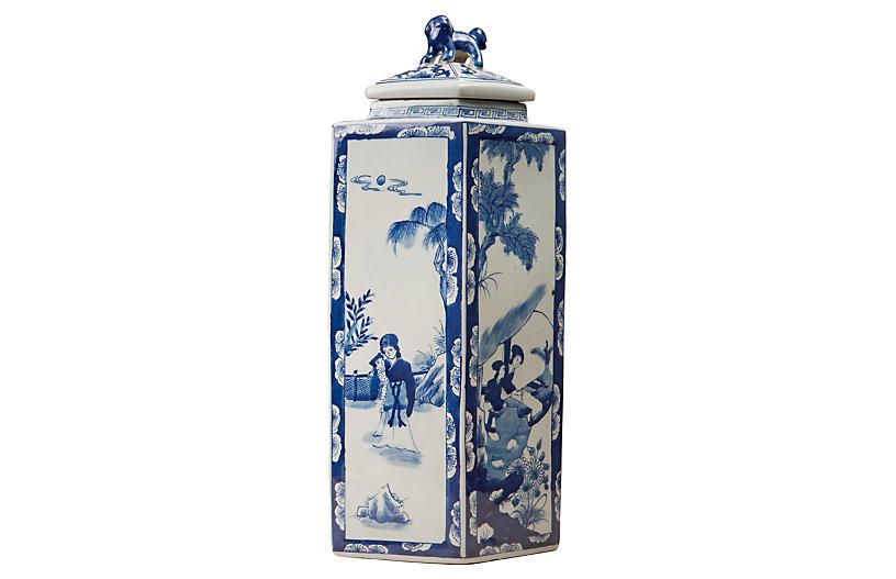 21" Chinoiserie Lidded Jar, Blue/White | One Kings Lane