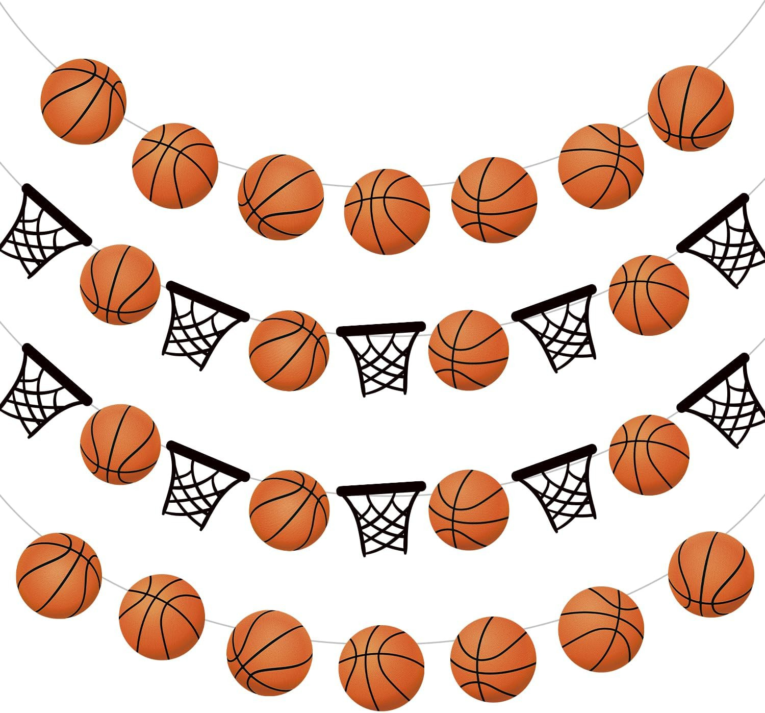 Basketball Party Decorations, 4 Pcs No-DIY Basketball Decorations for Party Banners, Basketball Decor Sports Theme Party Paper Garland, Basketball Decorations Basketball Birthday Party Slam Dunk Game | Amazon (US)