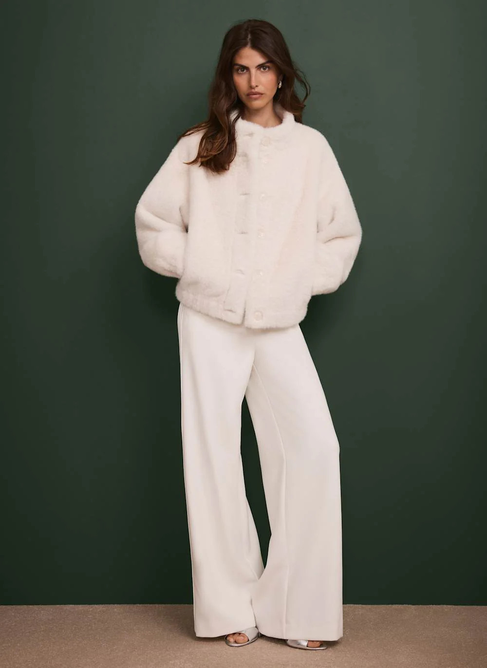 White Faux Fur Bomber Jacket | Mint Velvet