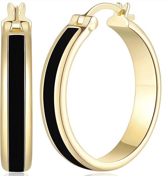 ENROSE Hoop Earrings for Women 14K Gold Black and Gold Earrings Women’s Hoop Earrings, 30mm*6mm... | Amazon (US)