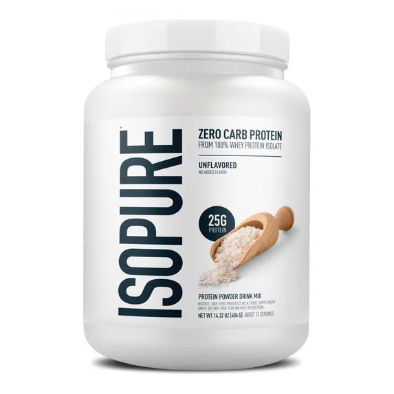 Isopure Zero Carb 100% Pure Whey Isolate Protein Powder, Unflavored, 25g Protein, 14 Servings | Walmart (US)