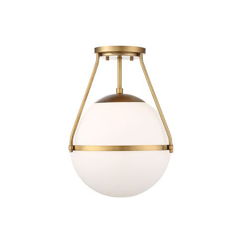 251 First Nicollet Natural Brass One Light Semi Flush Mount With White Opal Glass | Bellacor | Bellacor