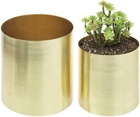 MyGift Cylindrical Brushed Brass Plated Planter Pots, Set of 2 | Amazon (US)