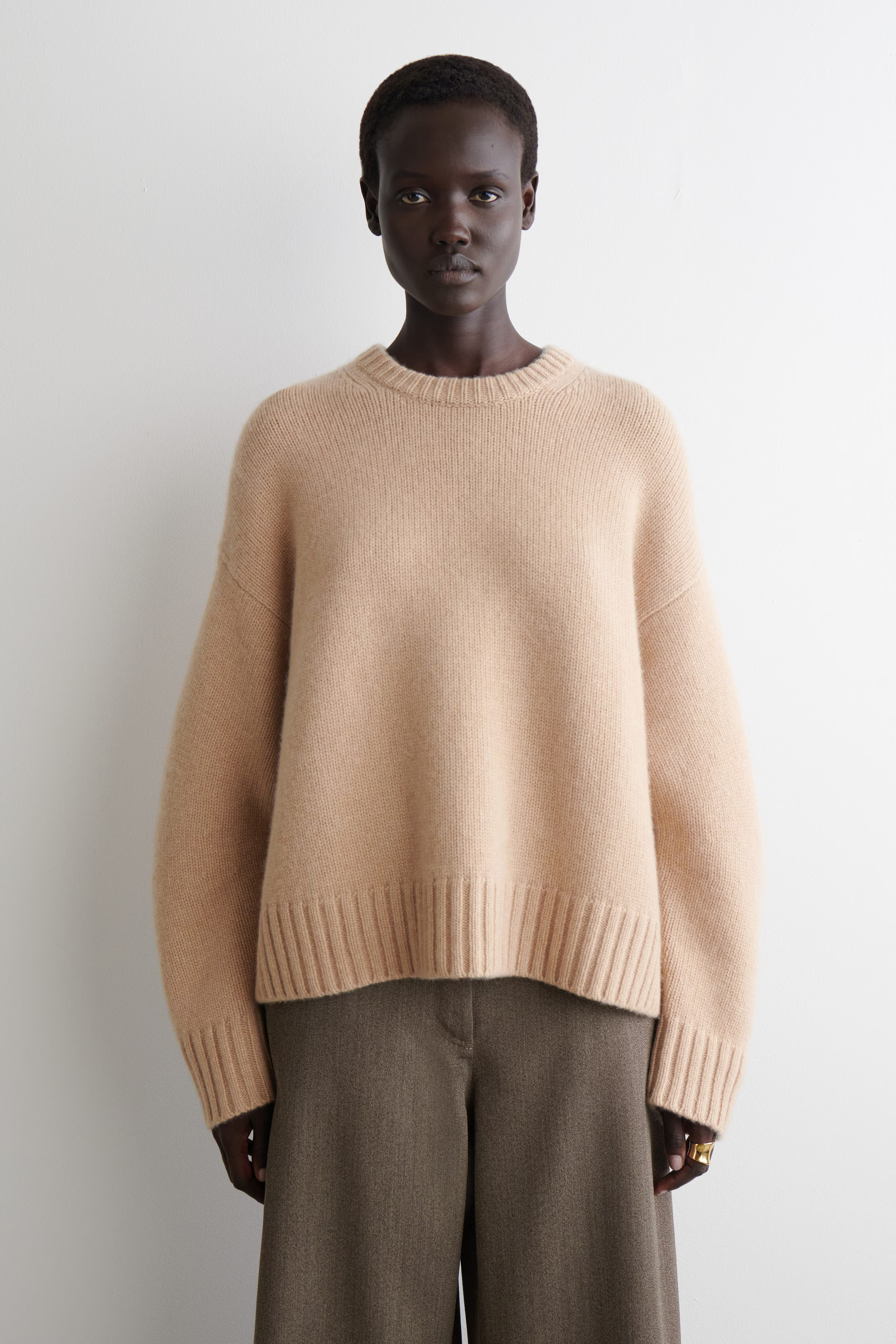 CHUNKY PURE CASHMERE CREW-NECK SWEATER - BEIGE | COS US | COS (US)