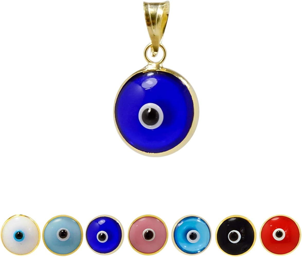 MIZZE Made for Luck Gold Plated 925 Sterling Silver 10 MM Round Glass Evil Eye Charm Pendant - 7 ... | Amazon (US)