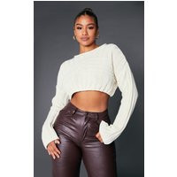 Cream Asymmetric Rib Cropped Sweater | PrettyLittleThing US