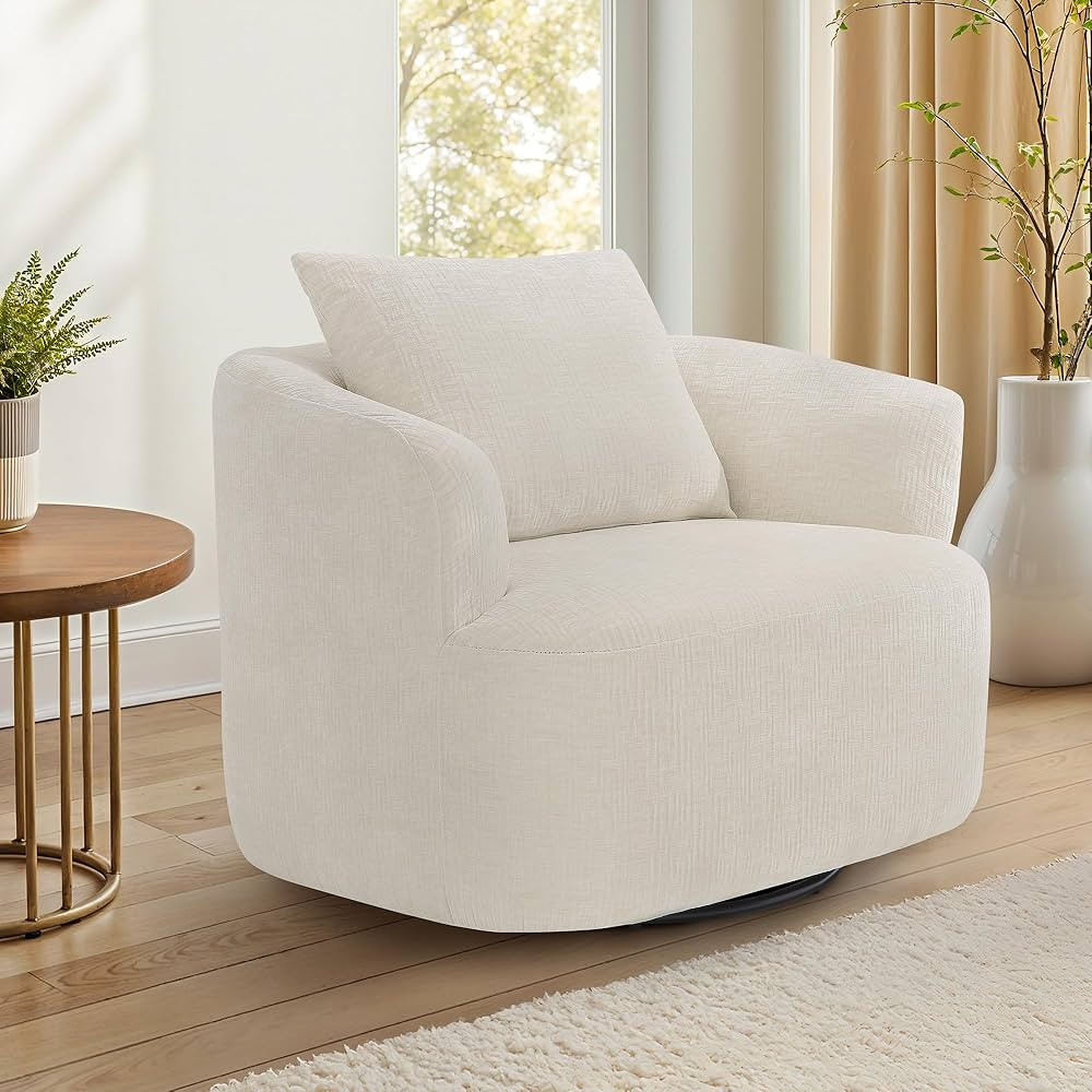 LUE BONA 39.4" Wide Swivel Accent Chair with Removable Pillow, Modern 360° Rotating Barrel Chair... | Amazon (US)