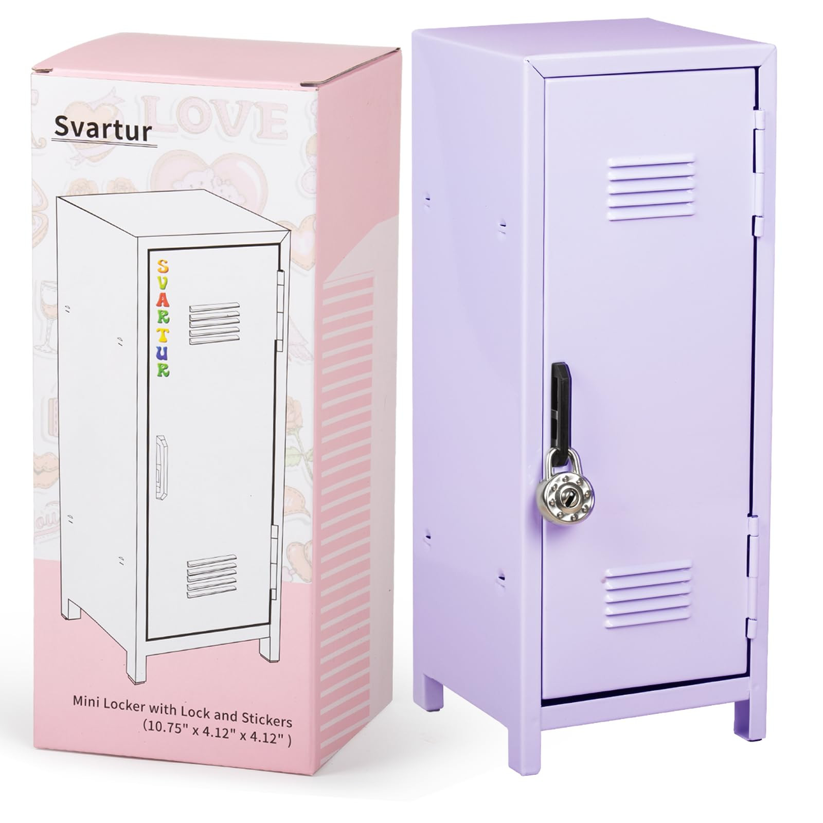Svartur Mini Locker with Lock & Keys, Stickers, Metal Small Locker for Desktop, Girls Lockbox Des... | Amazon (US)