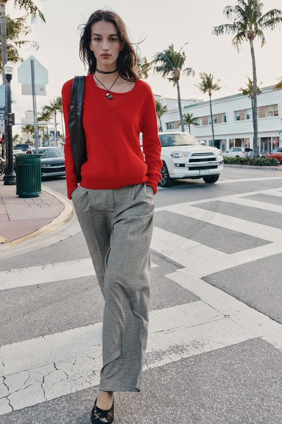 HOUNDSTOOTH WIDE LEG PANTS | Zara US