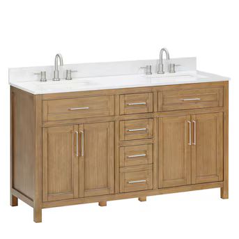 allen + roth Connery 60-in Warm Oak Undermount Single Sink Bathroom Vanity with White Engineered ... | Lowe's